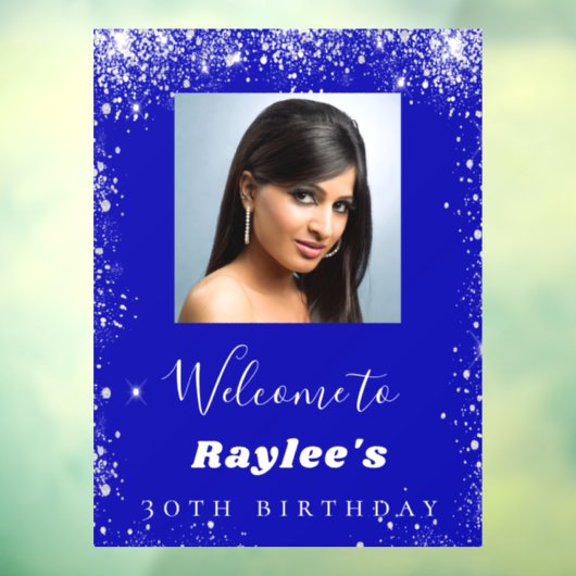 Birthday Royal Blue Silber Glitzer Foto Empfang Fensteraufkleber (Blatt 3)