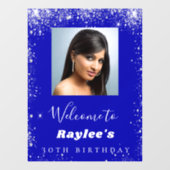 Birthday Royal Blue Silber Glitzer Foto Empfang Fensteraufkleber (Blatt)