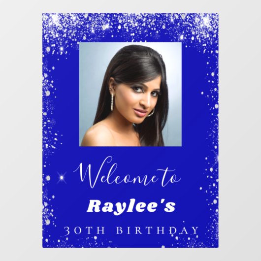 Birthday Royal Blue Silber Glitzer Foto Empfang Fensteraufkleber (Blatt)