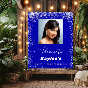 Birthday Royal Blue Silber Glitzer Foto Empfang Poster