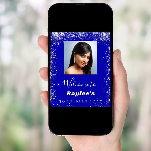 Birthday Royal Blue Silber Glitzer Foto Empfang Poster