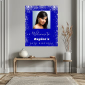 Birthday Royal Blue Silber Glitzer Foto Empfang Poster