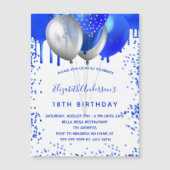 Birthday Royal Blue White Ballons Luxus Magneteinladung (Vorderseite)