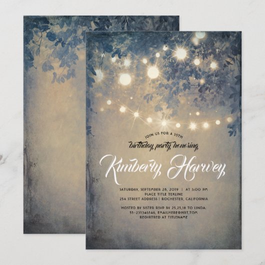Birthday Rustic Garden Lights Einladung (Vorne/Hinten)