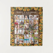 Birthday Rustic Sonnenblume Holz 30 Foto Collage Wandteppich (Vorderseite)