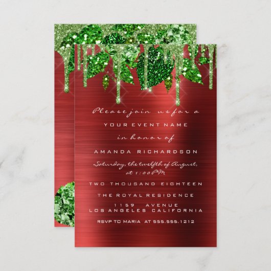 Birthday Rustic Woodland Rote Grüne Tropfen Blätte Einladung (Vorne/Hinten)