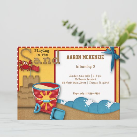 Birthday Sand Einladung (Stehend Vorderseite)