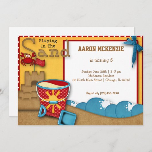 Birthday Sand Einladung (Vorne/Hinten)