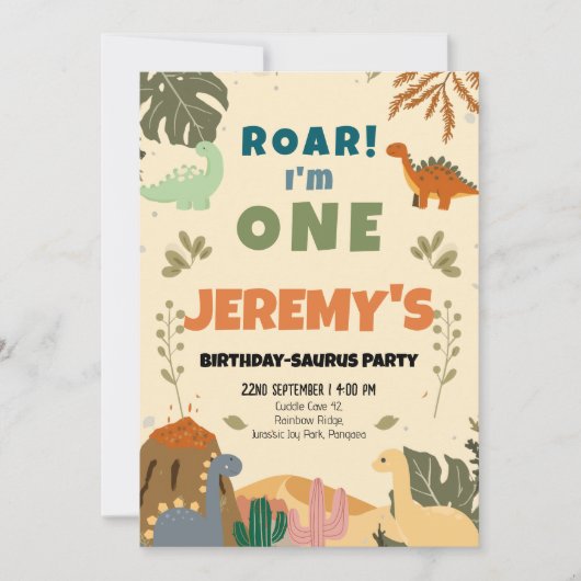 Birthday-Saurus Erste Geburtstagsfeier Einladung (Vorderseite)