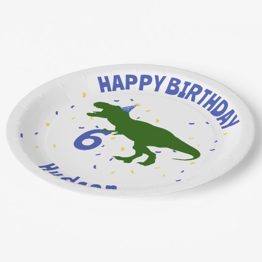 "Birthday-Saurus" Kinderkind Dinosaurier Geburtsta Pappteller (Schrägansicht)