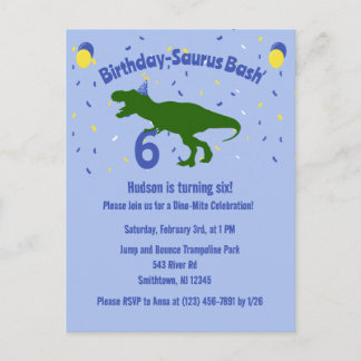 "Birthday-Saurus" Kinderpartei Dinosaurier Geburts Einladungspostkarte