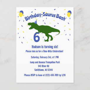 "Birthday-Saurus" Kinderpartei Dinosaurier Geburts Einladungspostkarte