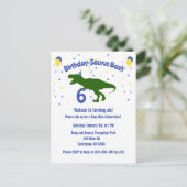 "Birthday-Saurus" Kinderpartei Dinosaurier Geburts Einladungspostkarte (Stehend Vorderseite)