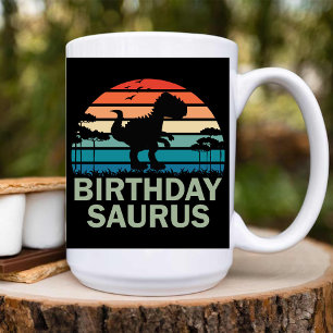 Birthday Saurus Retro Vintag Dinosaurier-Kinder Zweifarbige Tasse