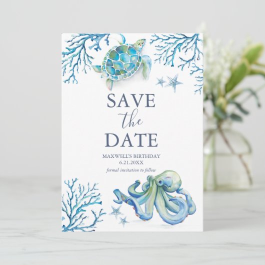 Birthday Save The Date Cards Under the Sea (Stehend Vorderseite)