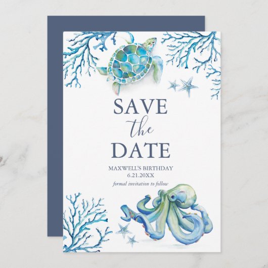 Birthday Save The Date Cards Under the Sea (Vorne/Hinten)