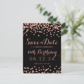Birthday Save the Date Rose Gold Glitzer Confetti Ankündigungspostkarte (Stehend Vorderseite)