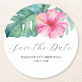 Birthday Save The Date Tropical Theme Runder Pappuntersetzer (Vorderseite)