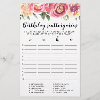 Birthday Scattergories-Spiel