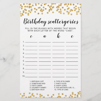 Birthday Scattergories-Spiel