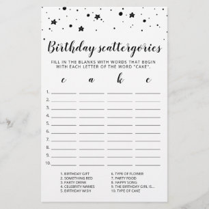 Birthday Scattergories-Spiel