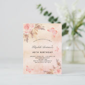 Birthday Schmetterling Pampas Gras Blush Boho Einladungspostkarte (Stehend Vorderseite)
