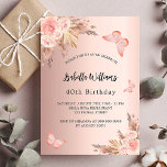 Birthday Schmetterling Pampas Gras Schwarze Rose G Einladungspostkarte<br><div class="desc">Eine Rose mit goldenem Farbverlauf. Die Einrichtung besteht aus Rose-Gold und rosa Blumen,  Rose,  Pampas-Gras und Schmetterlingen. Personalisieren und fügen Sie einen Namen und Party-Details hinzu.</div>