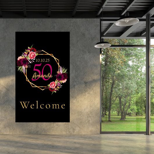 Birthday schwarz goldfarbene geometrische Blumen b Poster