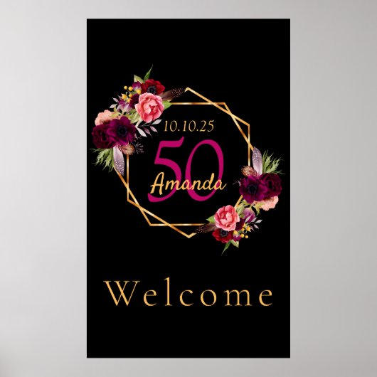 Birthday schwarz goldfarbene geometrische Blumen b Poster (Vorne)