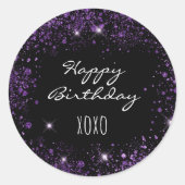 Birthday Schwarz lila Glitzer Staub umarmt Küsse Runder Aufkleber (Vorderseite)