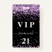 Birthday schwarz lila violett Glitzer Staub Name v Ausweis (Vorderseite)
