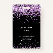 Birthday schwarz lila violett Glitzer Staub Name v Ausweis (Rückseite)