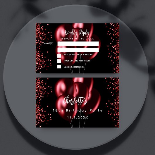 Birthday Schwarz-Rot-Ballons Party UAWG Begleitkarte