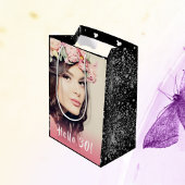 Birthday Schwarz-Silber-Glitzer Staub Foto Hallo 3 Mittlere Geschenktüte