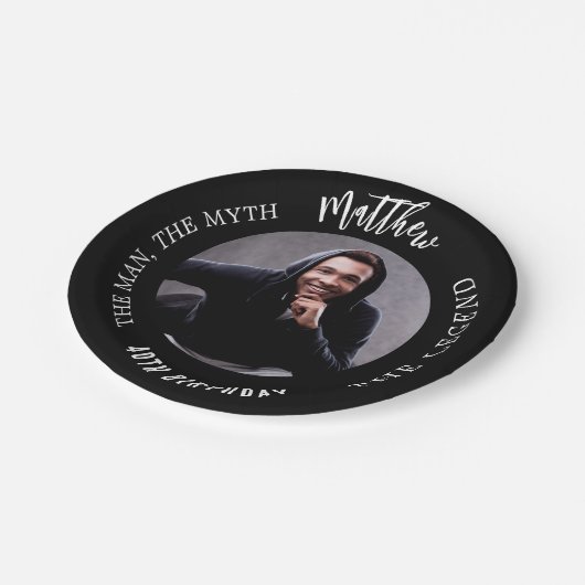 Birthday Schwarz-weiß Foto Man Mythos Legende Pappteller (Schrägansicht)