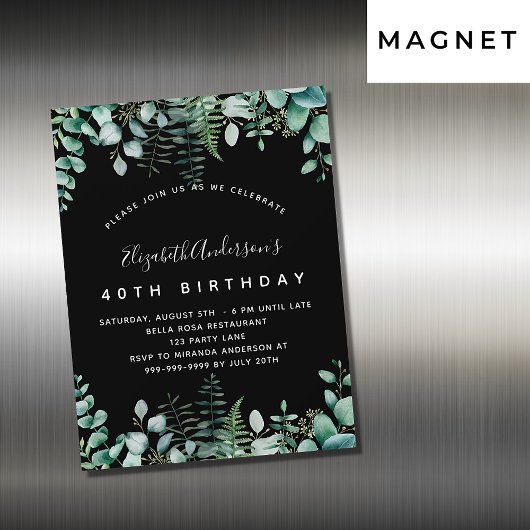 Birthday schwarze Eukalyptus Grünwald Luxus Magneteinladung