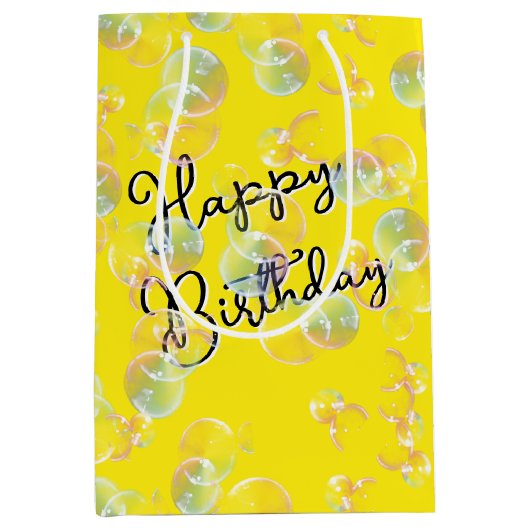 Birthday Seifenblasen auf Gelb Mittlere Geschenktüte (Vorderseite)