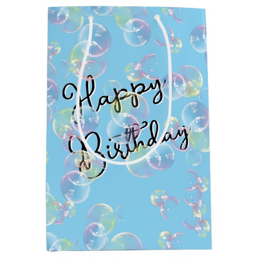 Birthday Seifenblasen auf hellblau Mittlere Geschenktüte (Vorderseite)