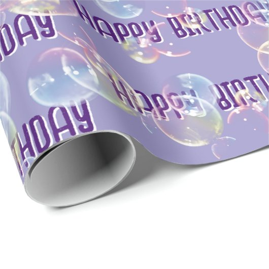 Birthday Seifenblasen auf Lila Geschenkpapier (Rolleneckpunkt)