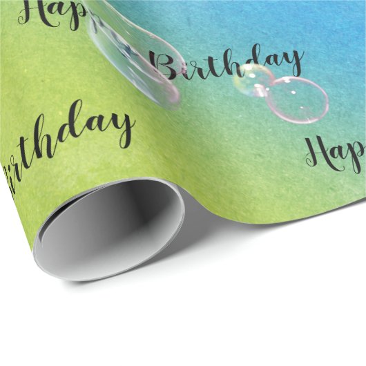 Birthday Seifenblasen auf Regenbogen Abstrakt Geschenkpapier (Rolleneckpunkt)