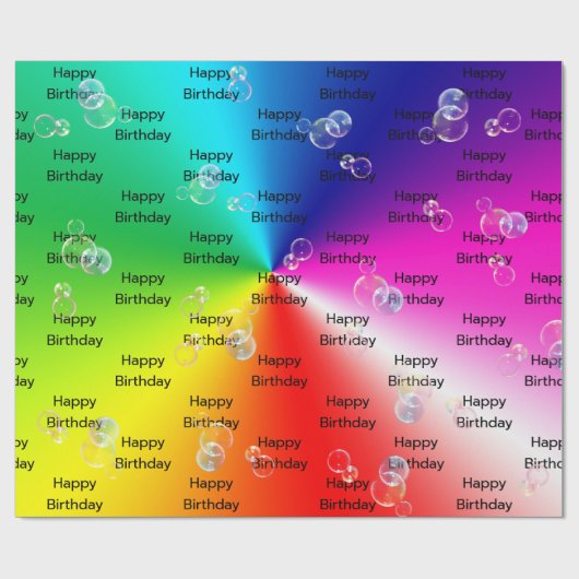 Birthday Seifenblasen auf Regenbogenspektrum Geschenkpapier (Flach)