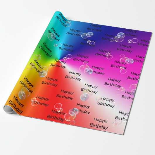 Birthday Seifenblasen auf Regenbogenspektrum Geschenkpapier (Ungerollt)