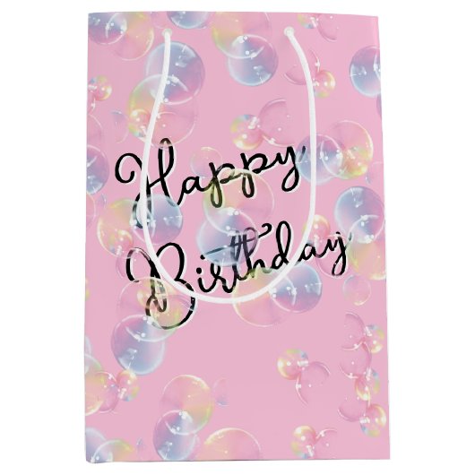 Birthday Seifenblasen auf rosa Mittlere Geschenktüte (Vorderseite)