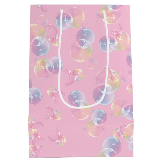 Birthday Seifenblasen auf rosa Mittlere Geschenktüte (Rückseite)