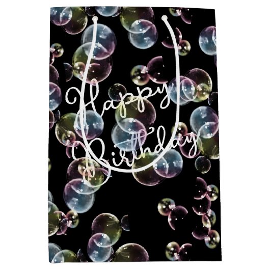 Birthday Seifenblasen auf schwarz Mittlere Geschenktüte (Vorderseite)