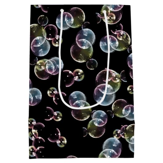 Birthday Seifenblasen auf schwarz Mittlere Geschenktüte (Rückseite)