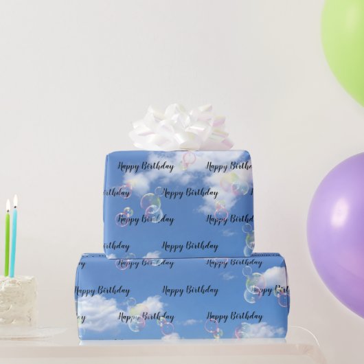 Birthday Seifenblasen auf Sky Geschenkpapier (Partygeschenke)