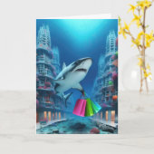 Birthday Shark mit Shopping Bags Karte (Gelbe Blume)