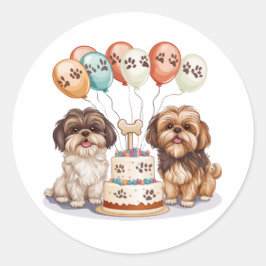 Birthday Shih Tzu Hunde Geburtstagskuchen Runder Aufkleber