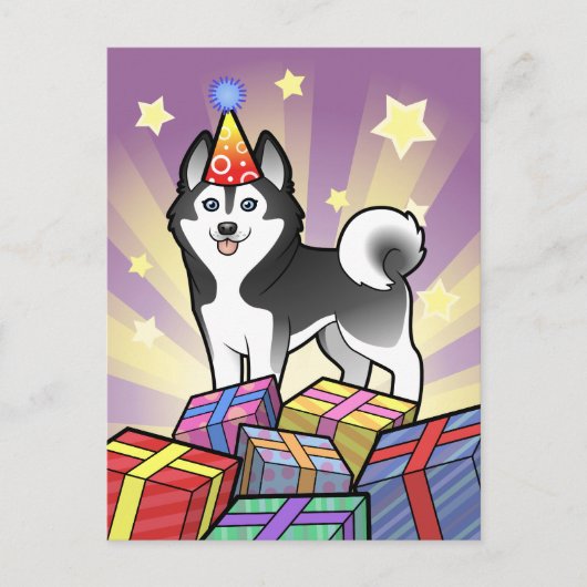 Birthday Siberian Husky / Alaskan Malamute Postkarte (Vorderseite)